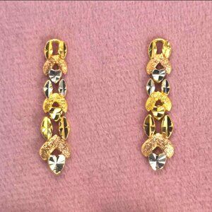 22kt Solid Gold Tri Color Diamond Cut Dangle High Karat Dubai Earrings
